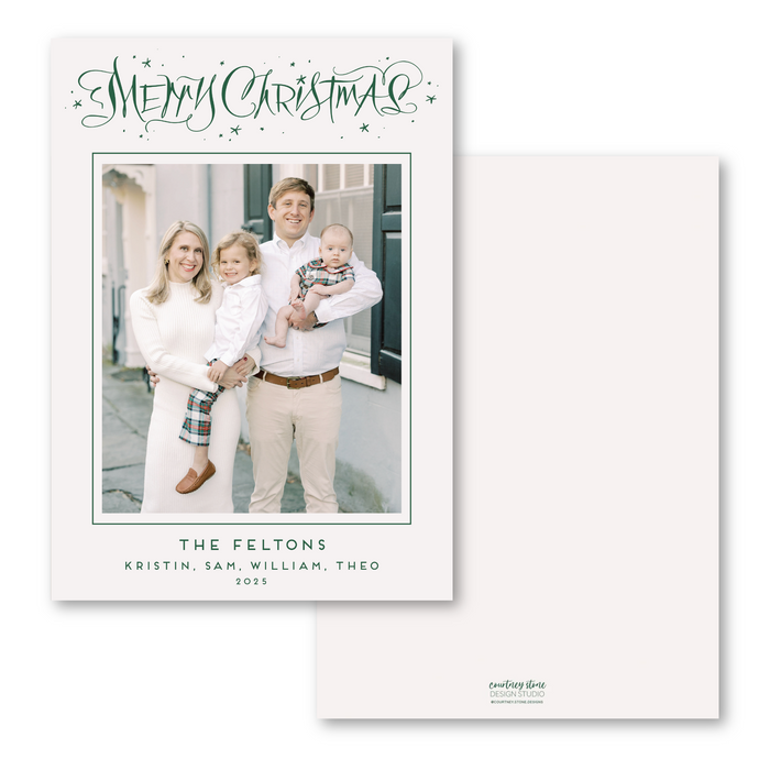 Merry Christmas Stars Calligraphy Holiday Card