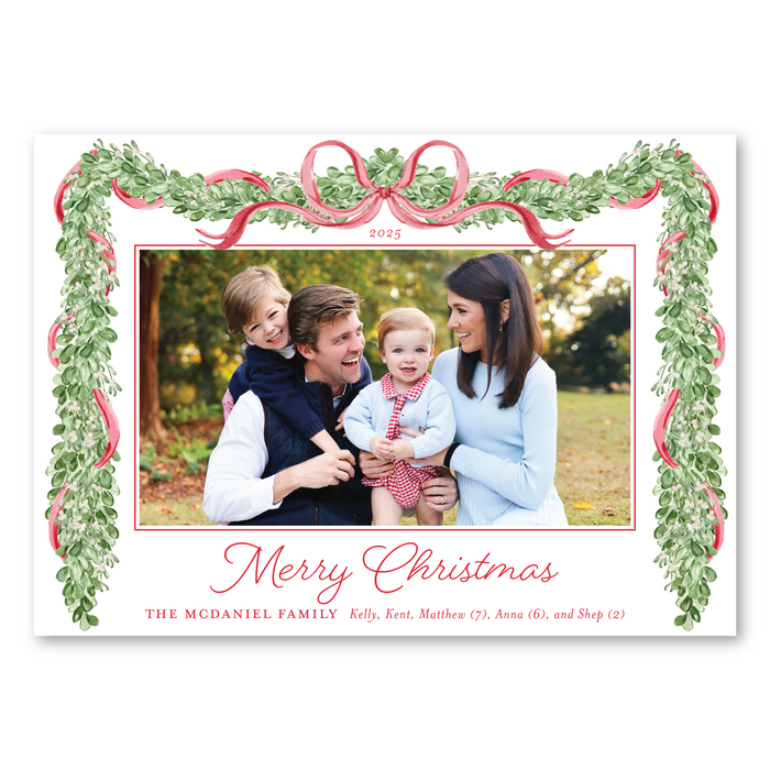 Merry Mistletoe Holiday Card - Red - Horizontal
