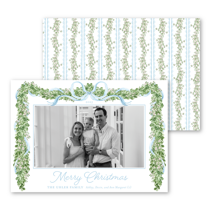 Merry Mistletoe Holiday Card - Blue - Horizontal