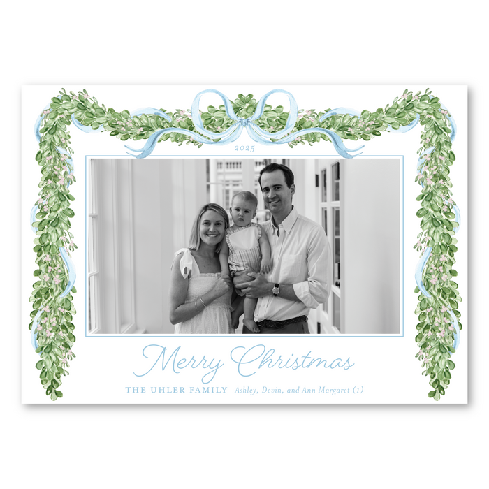 Merry Mistletoe Holiday Card - Blue - Horizontal