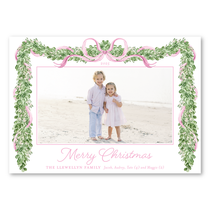 Merry Mistletoe Holiday Card - Pink - Horizontal