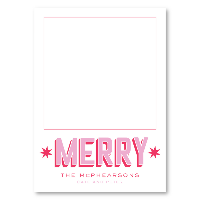 MERRY Star Photo Mount Holiday Card - Pink