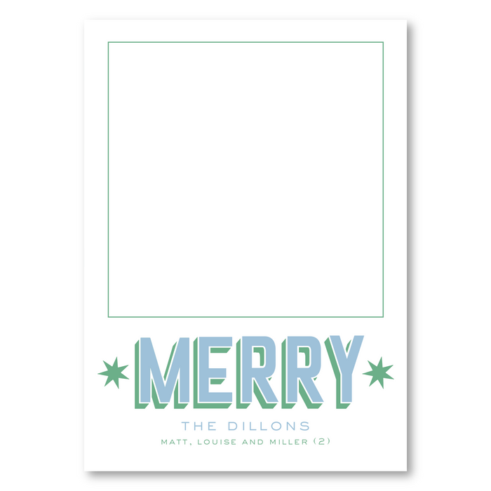 MERRY Star Photo Mount Holiday Card - Blue