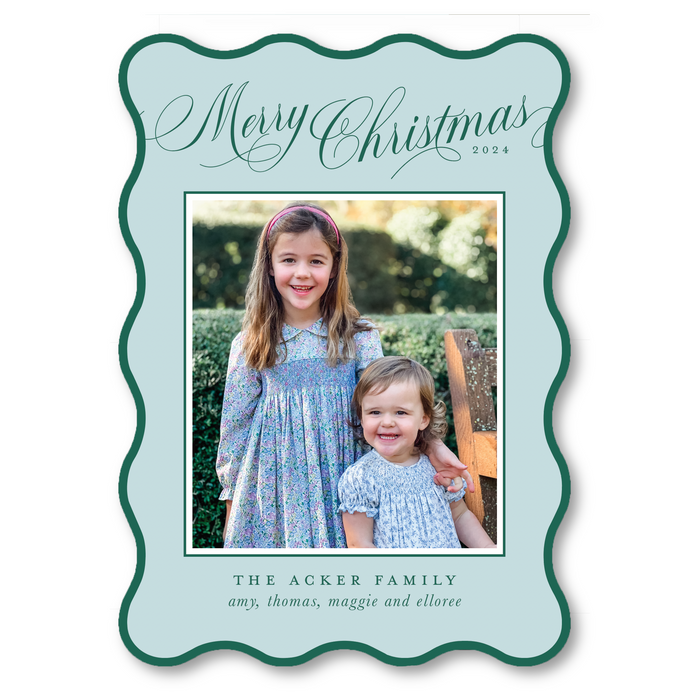 Merry Christmas - Teal - Wavy Die-Cut Holiday Card