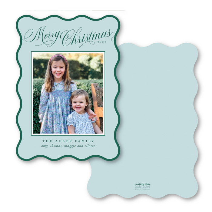 Merry Christmas - Teal - Wavy Die-Cut Holiday Card