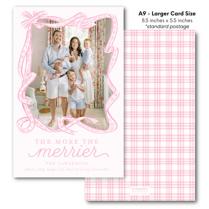 'More the Merrier' Holiday Card - A9 - Larger Card Size - Pink