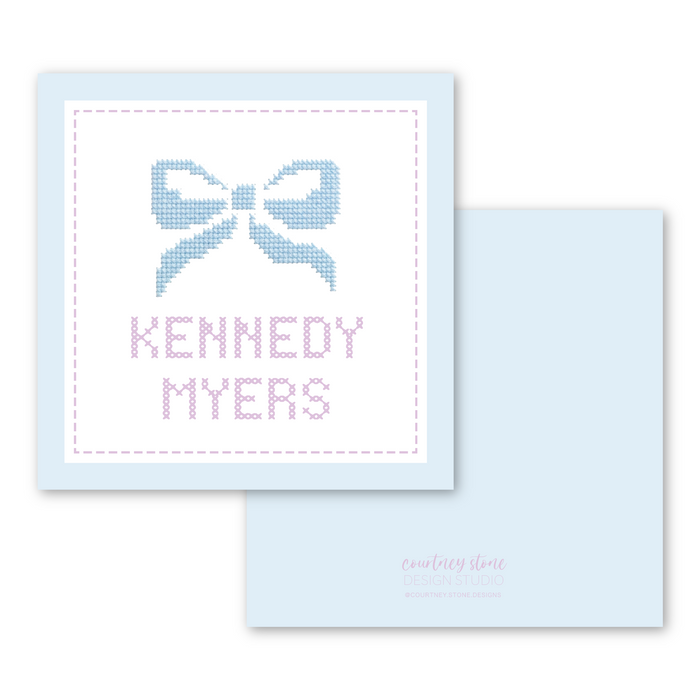 Needlepoint Bow Enclosure Card | Gift Tag - Blue