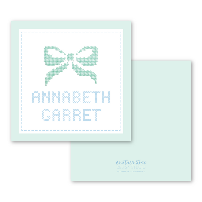 Needlepoint Bow Enclosure Card | Gift Tag - Mint