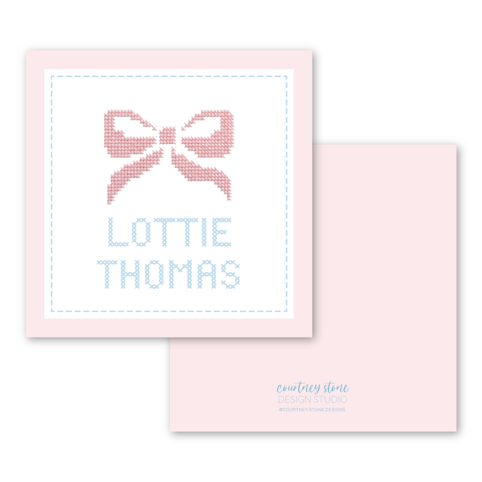 Needlepoint Bow Enclosure Card | Gift Tag - Pink