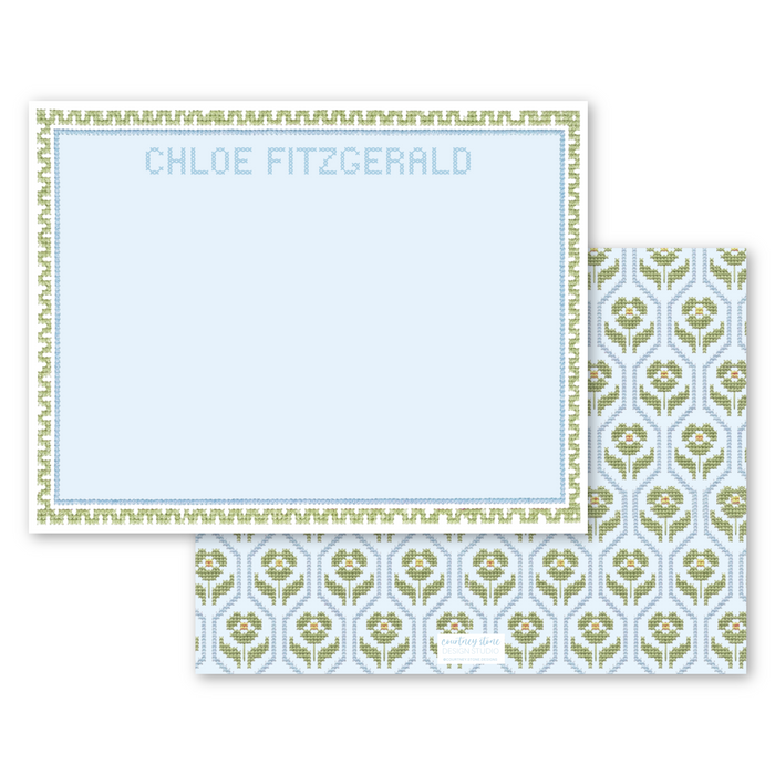 Needlepoint Stationery - Blue
