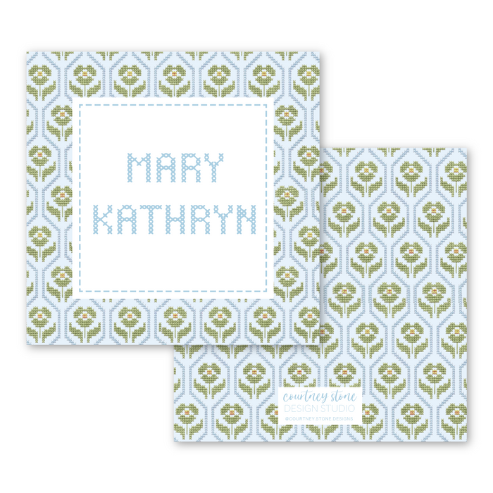 Needlepoint Enclosure Card | Gift Tag - Blue