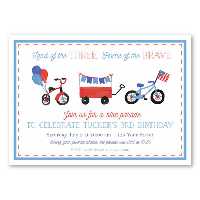 Patriotic Bike Parade Birthday Invitations