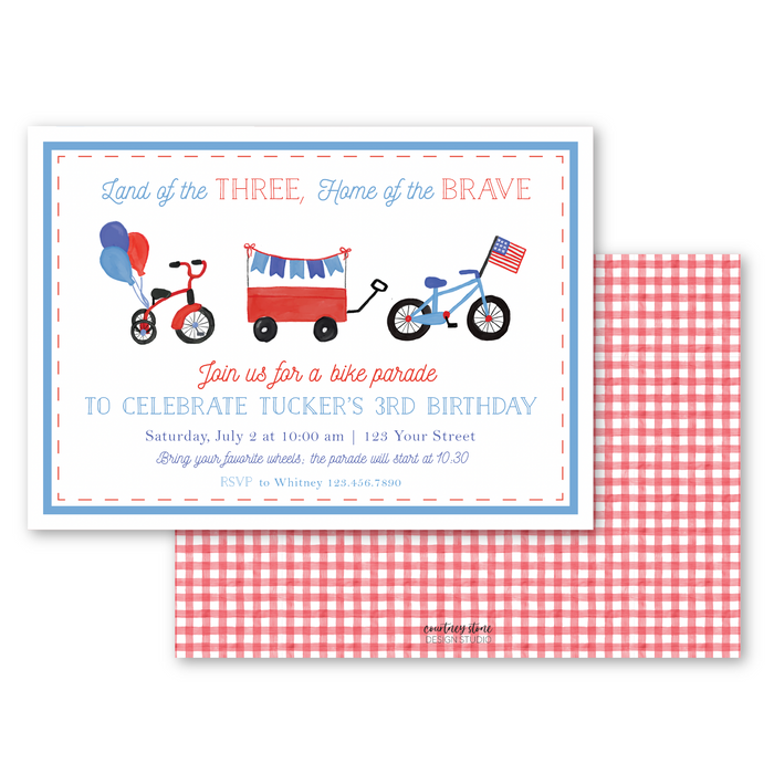 Patriotic Bike Parade Birthday Invitations