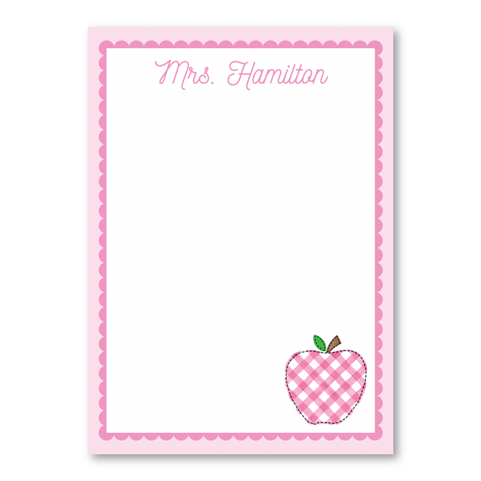 Pink Gingham Apple Teacher Notepad