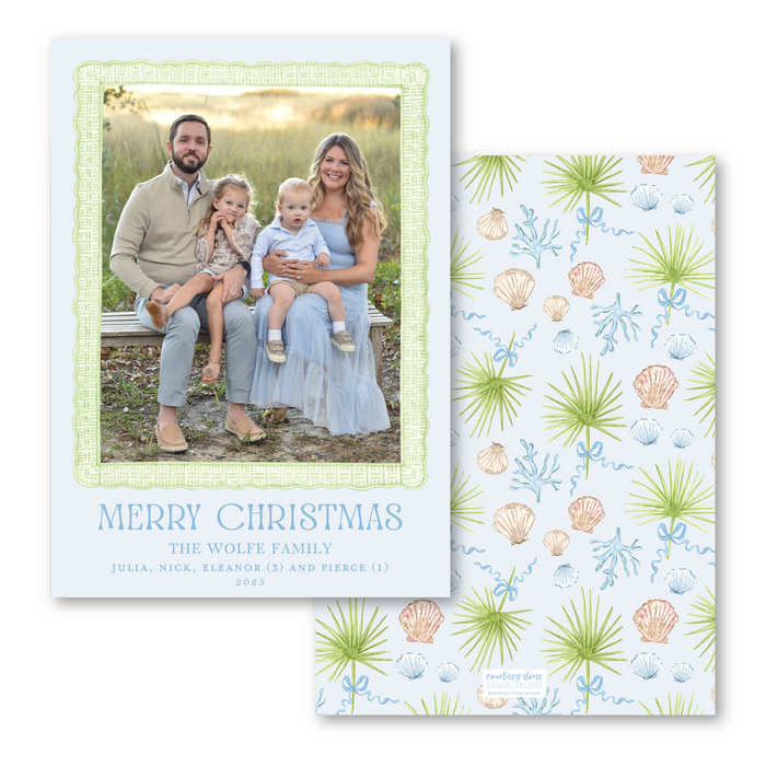 Palm & Shells Holiday Card - Blue