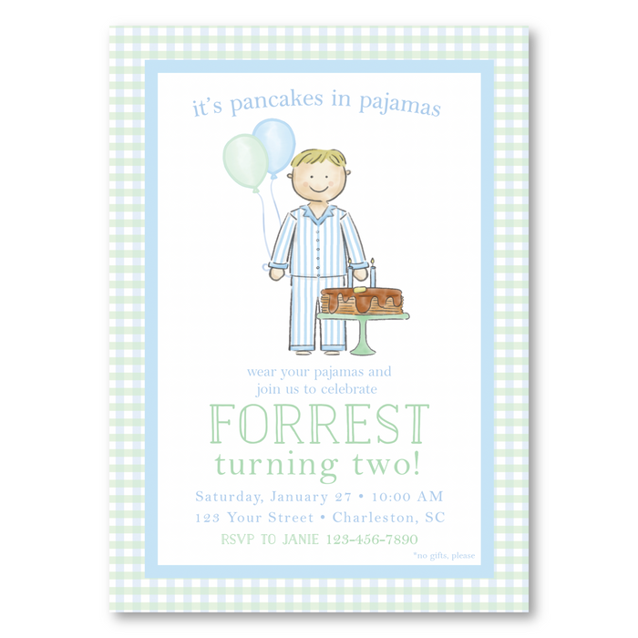 Pancakes & Pajamas Birthday Invitations - Blue