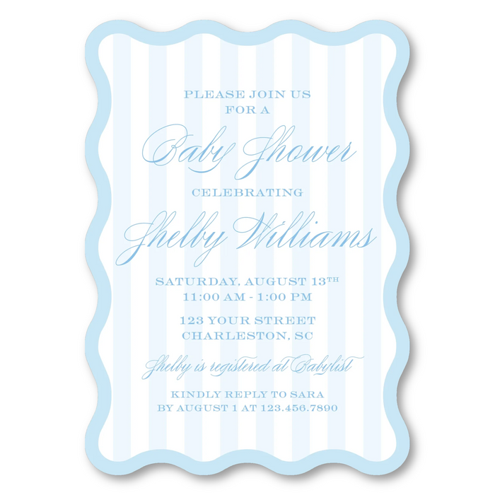 Pastel Stripe Baby Shower Invitations - Wavy Edge