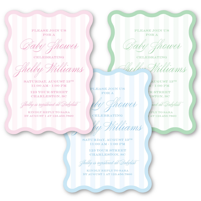 Pastel Stripe Baby Shower Invitations - Wavy Edge