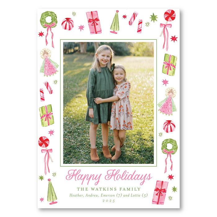 Pink and Green Holiday Novelty Holiday Card