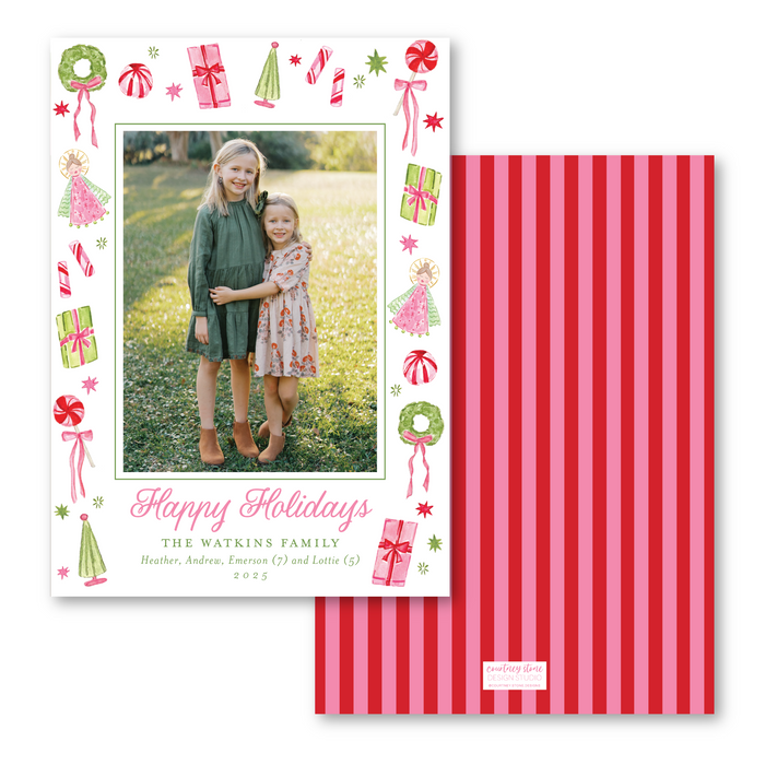 Pink and Green Holiday Novelty Holiday Card