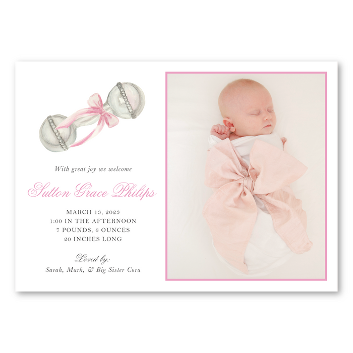 Pink Rattle Birth Announcement