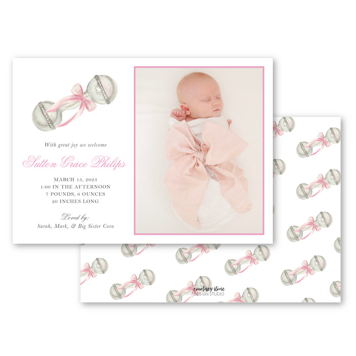 Pink Rattle Birth Announcement