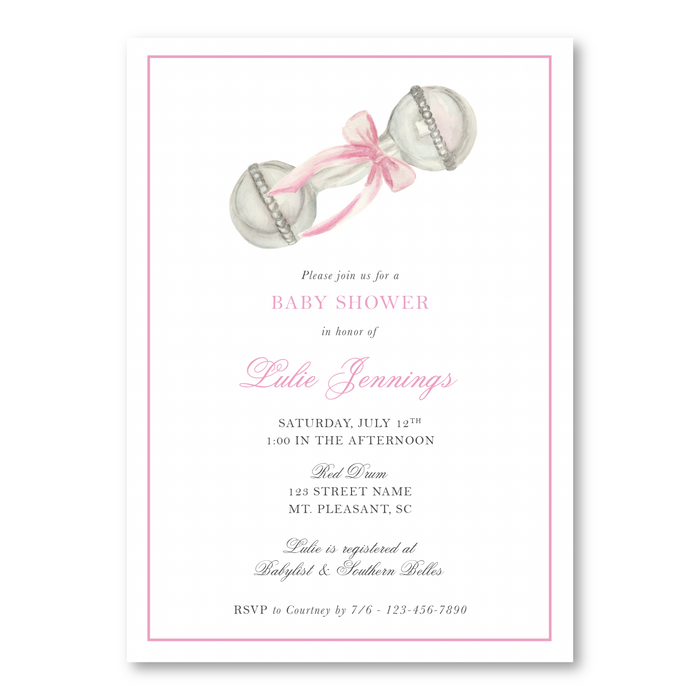 Pink Rattle Shower Invitations