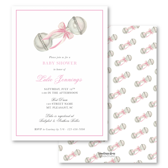 Pink Rattle Shower Invitations