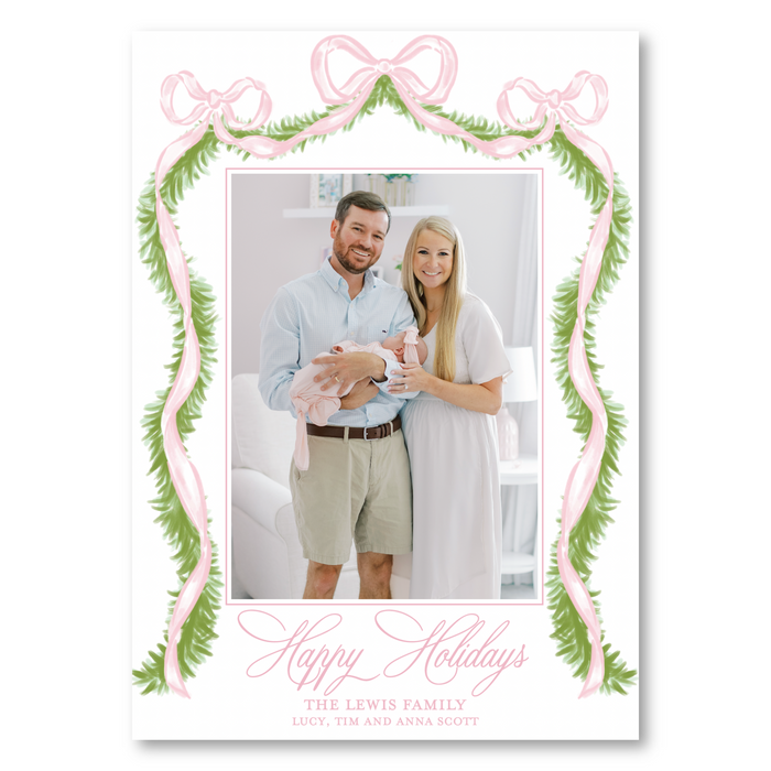 Triple Pink Bow Holiday Card