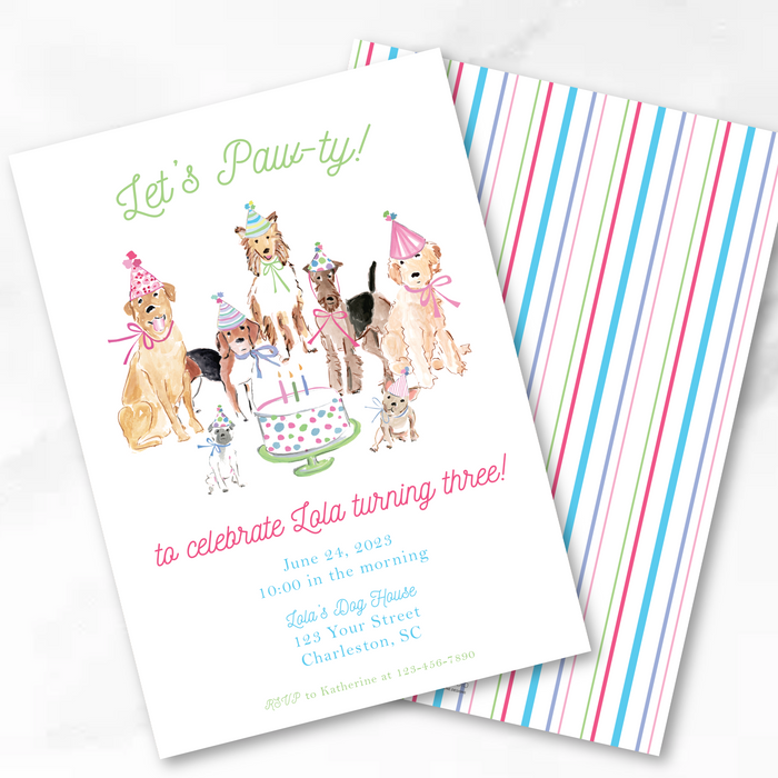 Pink Paw-ty Birthday Invitations