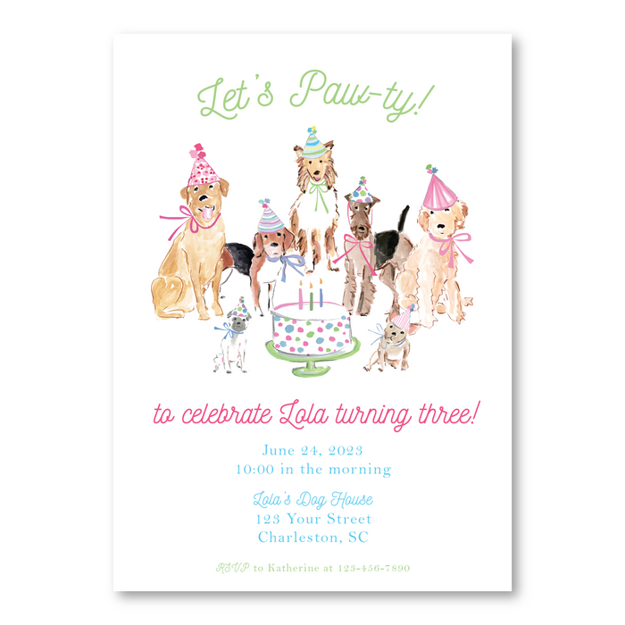 Pink Paw-ty Birthday Invitations