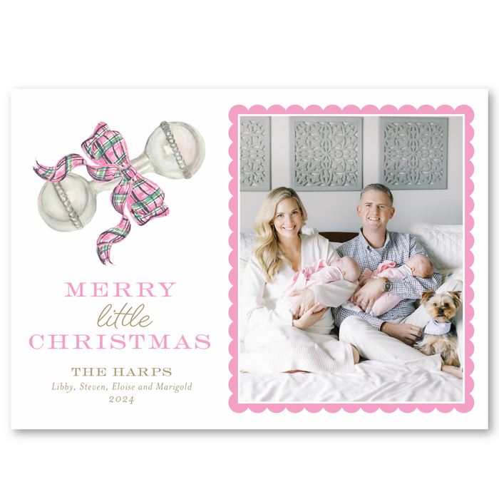 Pink Tartan Rattle Holiday Card | Horizontal