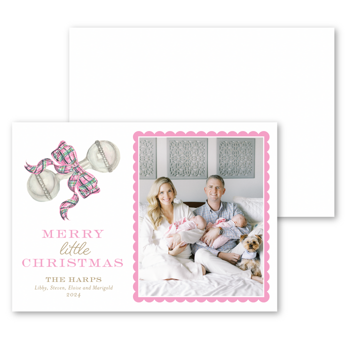 Pink Tartan Rattle Holiday Card | Horizontal