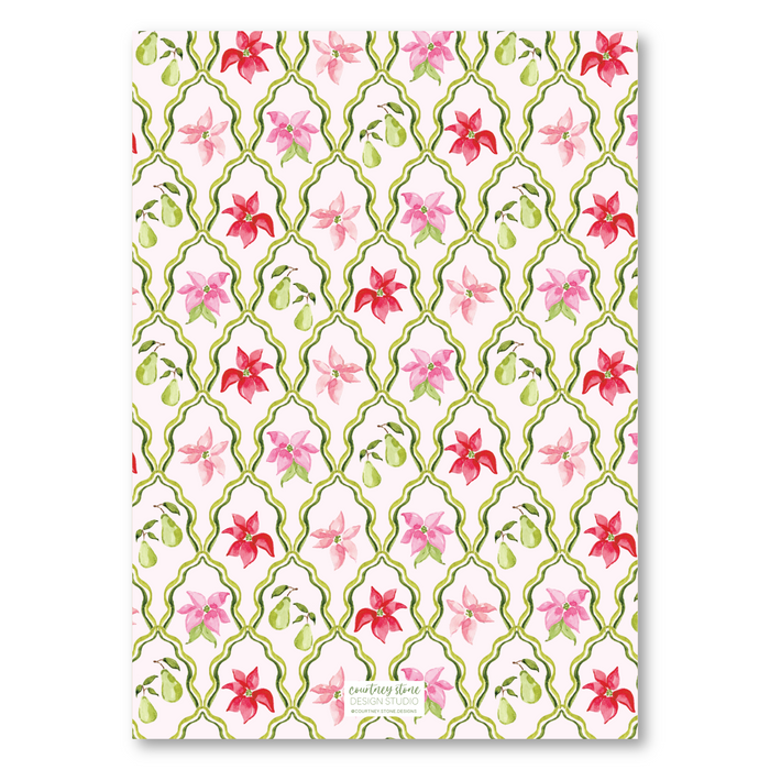 Poinstettia Trellis Holiday Card - Pink
