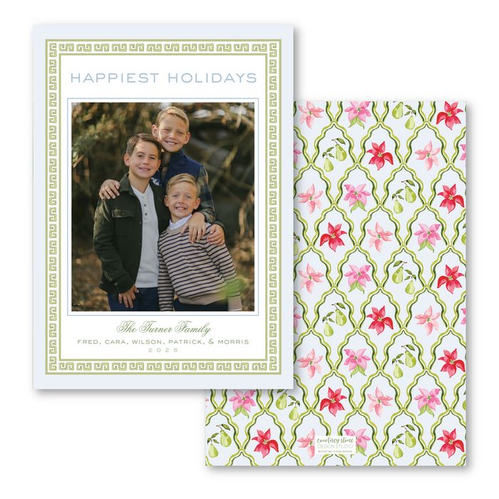 Poinstettia Trellis Holiday Card - Blue