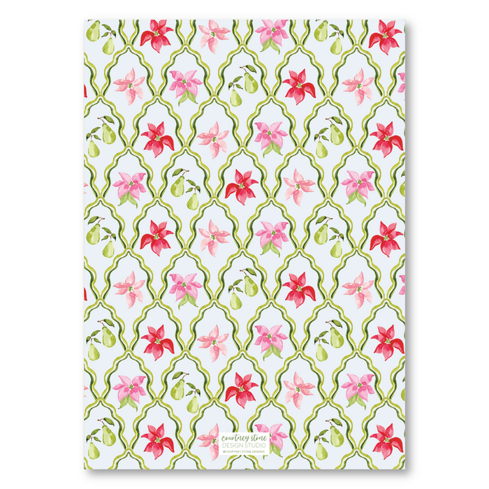 Poinstettia Trellis Holiday Card - Blue