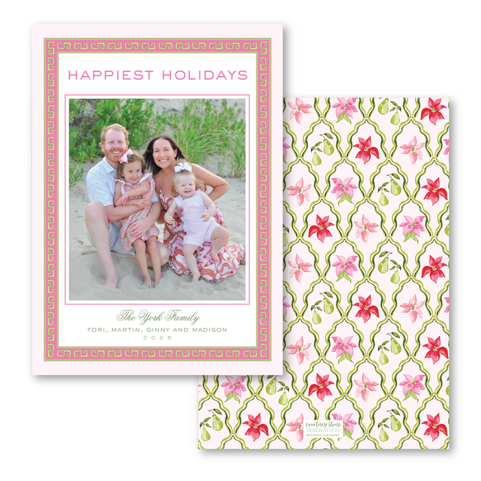 Poinstettia Trellis Holiday Card - Pink