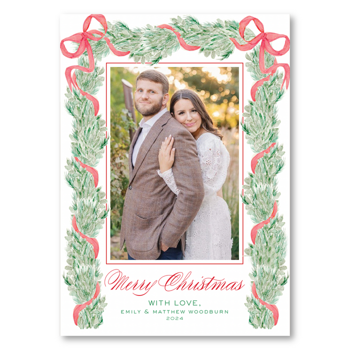 Red Ribbon Garland Holiday Card