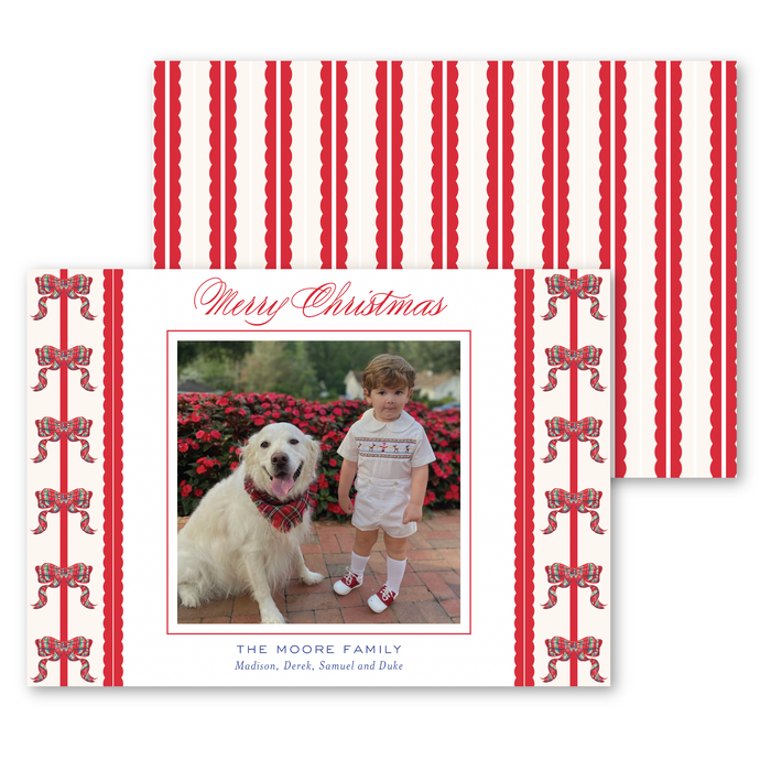 'Red Tartan Bow' Holiday Card - Horizontal