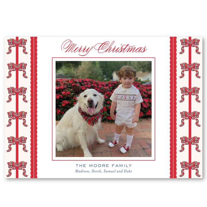 'Red Tartan Bow' Holiday Card - Horizontal