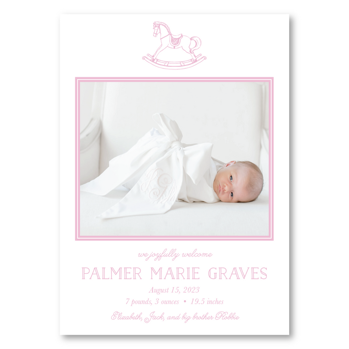 Pink Rocking Horse Birth Announcement