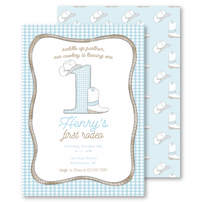 Bitty Dot and Gingham Rodeo Birthday Invitations