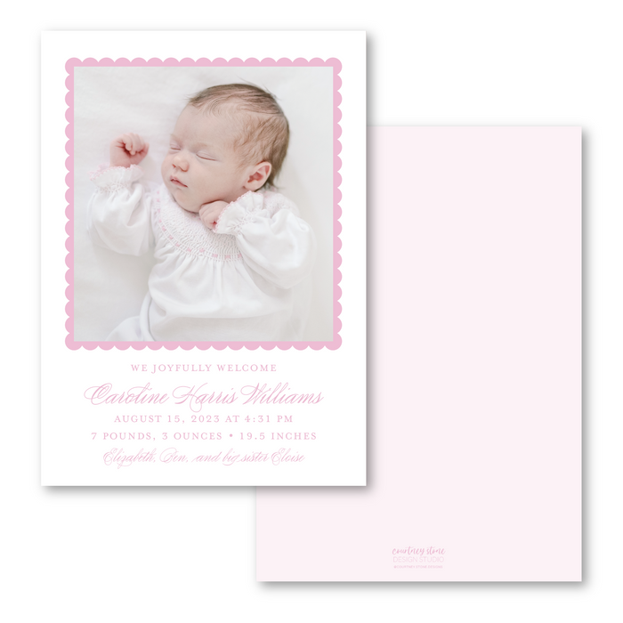 Scallop Frame Birth Announcement - Pink