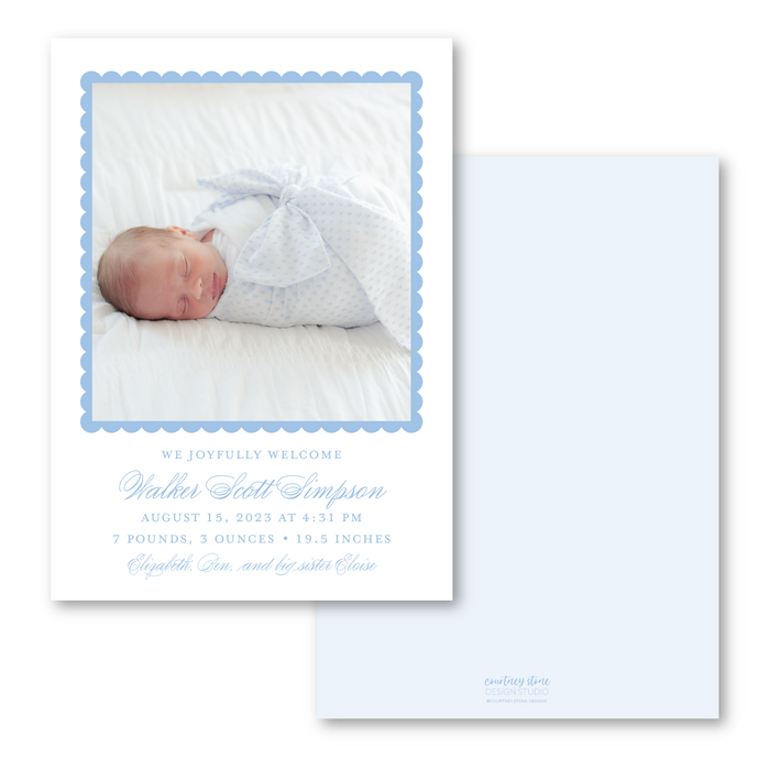 Scallop Frame Birth Announcement - Blue