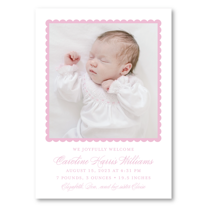 Scallop Frame Birth Announcement - Pink