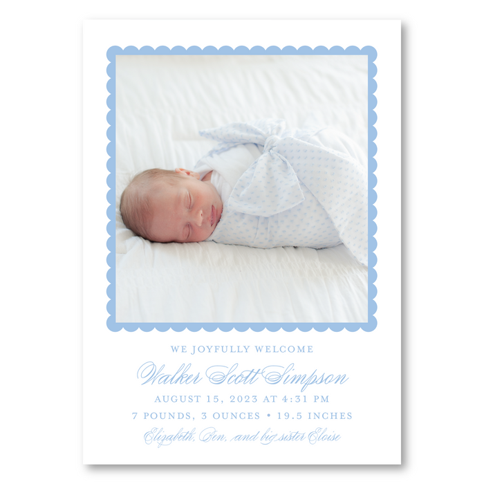 Scallop Frame Birth Announcement - Blue