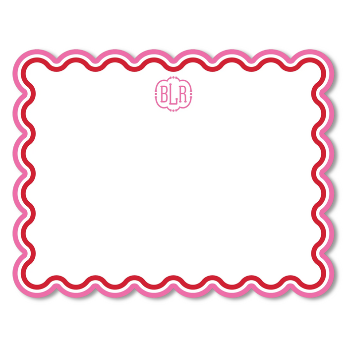 Double Border Monogram Scallop Cut-Out Stationery