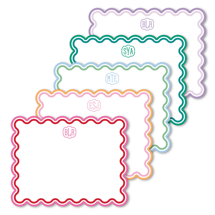 Double Border Monogram Scallop Cut-Out Stationery