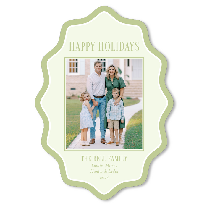Happy Holidays Wavy Oval Die-Cut Holiday Card