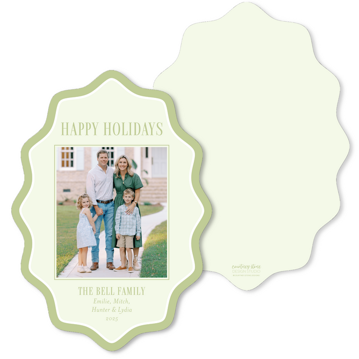 Happy Holidays Wavy Oval Die-Cut Holiday Card